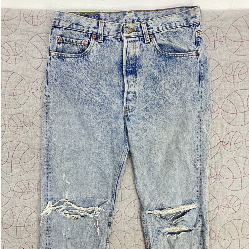 VTG 1991 Levi's 501 Jeans Light Blue Acid Wash THRASHED Made in USA / Mens 33x36